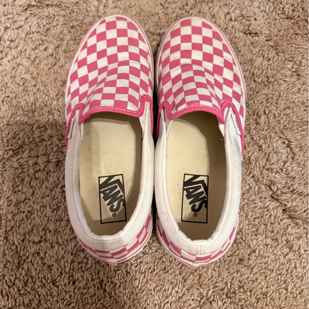 Vans Kids Pink and White Checkered Slip-On Sneakers